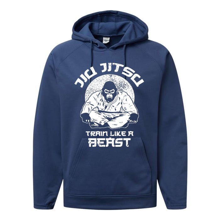 Train Like A Beast Jiu Jitsu, BJJ Grappling MMA Gorilla Performance Fleece Hoodie