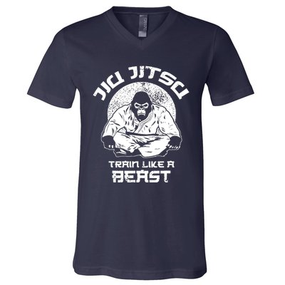 Train Like A Beast Jiu Jitsu, BJJ Grappling MMA Gorilla V-Neck T-Shirt