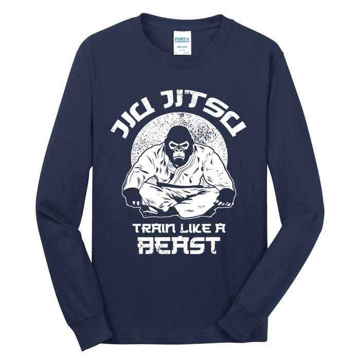 Train Like A Beast Jiu Jitsu, BJJ Grappling MMA Gorilla Tall Long Sleeve T-Shirt