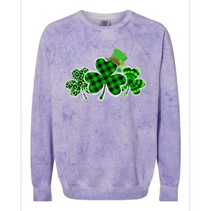 Three Leopard And Plaid Shamrocks St Patricks Day Women Colorblast Crewneck Sweatshirt