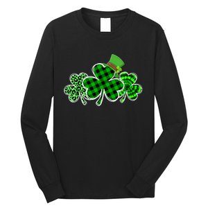 Three Leopard And Plaid Shamrocks St Patricks Day Women Long Sleeve Shirt