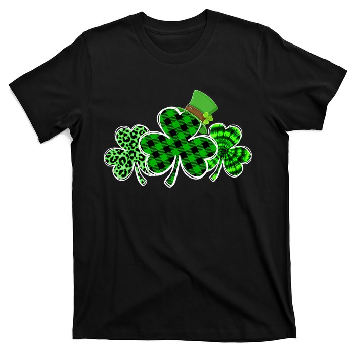 Three Leopard And Plaid Shamrocks St Patricks Day Women T-Shirt