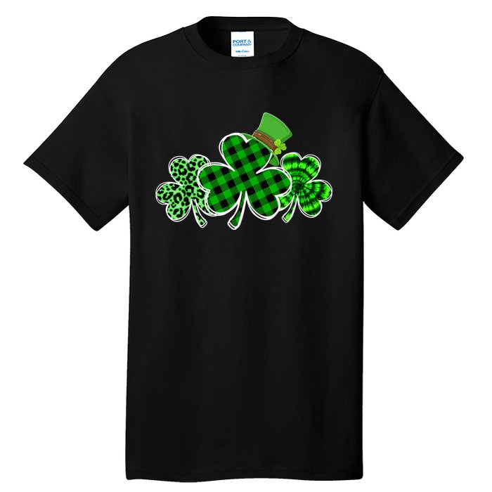 Three Leopard And Plaid Shamrocks St Patricks Day Women Tall T-Shirt