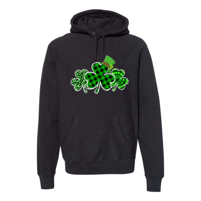 Three Leopard And Plaid Shamrocks St Patricks Day Women Premium Hoodie