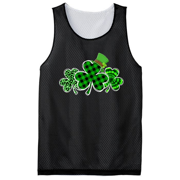 Three Leopard And Plaid Shamrocks St Patricks Day Women Mesh Reversible Basketball Jersey Tank