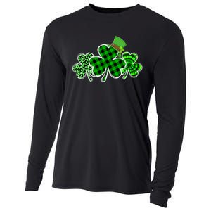 Three Leopard And Plaid Shamrocks St Patricks Day Women Cooling Performance Long Sleeve Crew