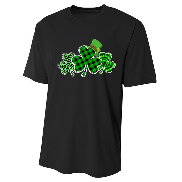 Three Leopard And Plaid Shamrocks St Patricks Day Women Performance Sprint T-Shirt