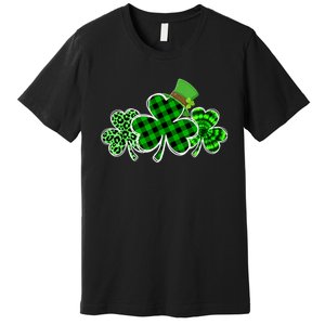 Three Leopard And Plaid Shamrocks St Patricks Day Women Premium T-Shirt