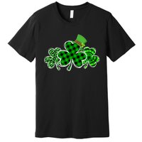 Three Leopard And Plaid Shamrocks St Patricks Day Women Premium T-Shirt