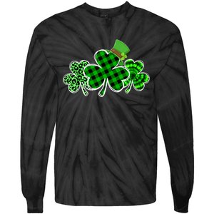 Three Leopard And Plaid Shamrocks St Patricks Day Women Tie-Dye Long Sleeve Shirt