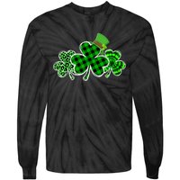 Three Leopard And Plaid Shamrocks St Patricks Day Women Tie-Dye Long Sleeve Shirt