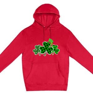 Three Leopard And Plaid Shamrocks St Patricks Day Women Premium Pullover Hoodie