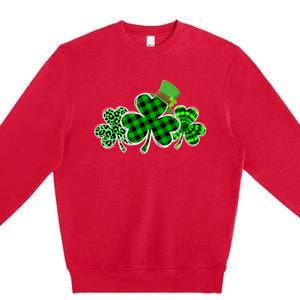 Three Leopard And Plaid Shamrocks St Patricks Day Women Premium Crewneck Sweatshirt