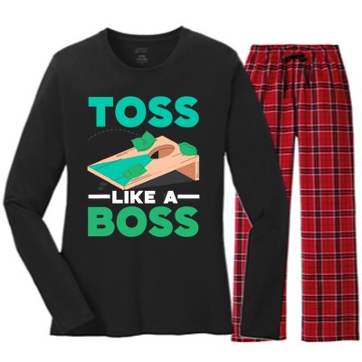 Toss Like A Boss Cornhole Player Bean Bag Sack Toss Women's Long Sleeve Flannel Pajama Set 