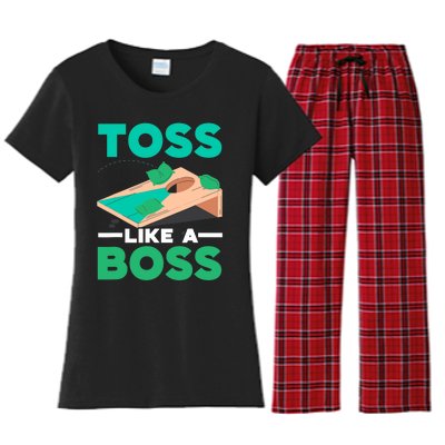 Toss Like A Boss Cornhole Player Bean Bag Sack Toss Women's Flannel Pajama Set