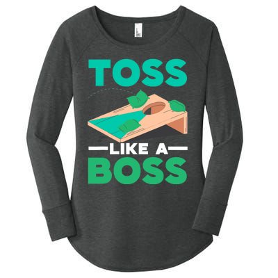 Toss Like A Boss Cornhole Player Bean Bag Sack Toss Women's Perfect Tri Tunic Long Sleeve Shirt