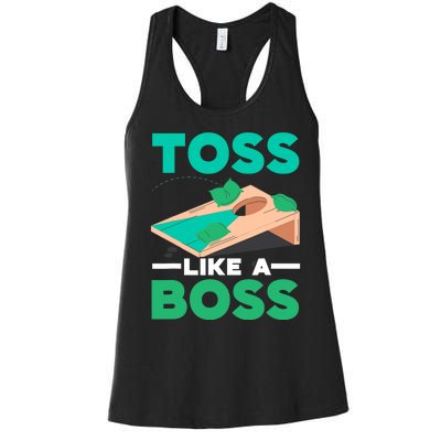 Toss Like A Boss Cornhole Player Bean Bag Sack Toss Women's Racerback Tank