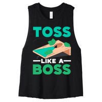 Toss Like A Boss Cornhole Player Bean Bag Sack Toss Women's Racerback Cropped Tank