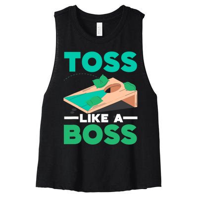 Toss Like A Boss Cornhole Player Bean Bag Sack Toss Women's Racerback Cropped Tank