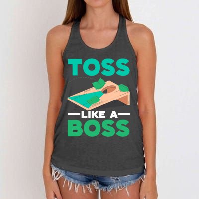 Toss Like A Boss Cornhole Player Bean Bag Sack Toss Women's Knotted Racerback Tank