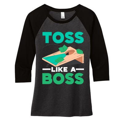 Toss Like A Boss Cornhole Player Bean Bag Sack Toss Women's Tri-Blend 3/4-Sleeve Raglan Shirt