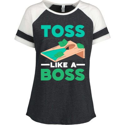 Toss Like A Boss Cornhole Player Bean Bag Sack Toss Enza Ladies Jersey Colorblock Tee