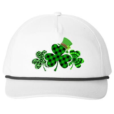 Three Leopard And Plaid Shamrocks St Patricks Day Wo Girl Snapback Five-Panel Rope Hat