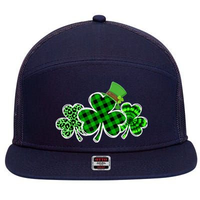 Three Leopard And Plaid Shamrocks St Patricks Day Wo Girl 7 Panel Mesh Trucker Snapback Hat