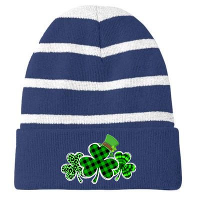 Three Leopard And Plaid Shamrocks St Patricks Day Wo Girl Striped Beanie with Solid Band