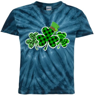 Three Leopard And Plaid Shamrocks St Patricks Day Wo Girl Kids Tie-Dye T-Shirt