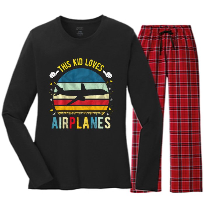 This Loves Airplanes Women's Long Sleeve Flannel Pajama Set 