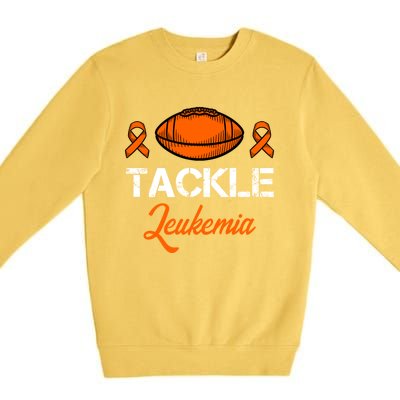 Tackle Leukemia Awareness Month Orange Ribbon Football Gift Great Gift Premium Crewneck Sweatshirt