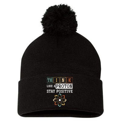 Think Like A Proton Stay Positive Periodic Table Chemistry Pom Pom 12in Knit Beanie