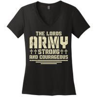 The Lords Army Strong And Courageous Jesus Christ Women's V-Neck T-Shirt