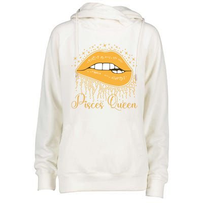 Trendy Lip Biting Pisces Queen Lips Drip Graphic Design Meaningful Gift Womens Funnel Neck Pullover Hood