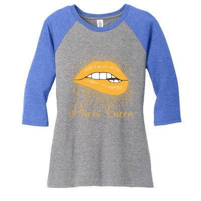 Trendy Lip Biting Pisces Queen Lips Drip Graphic Design Meaningful Gift Women's Tri-Blend 3/4-Sleeve Raglan Shirt