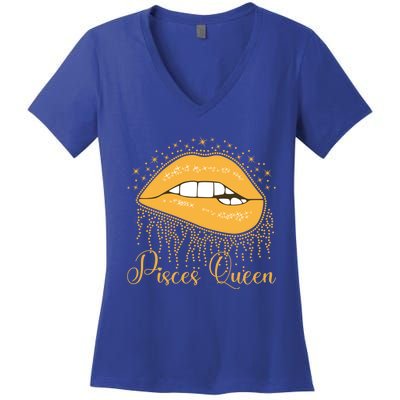 Trendy Lip Biting Pisces Queen Lips Drip Graphic Design Meaningful Gift Women's V-Neck T-Shirt