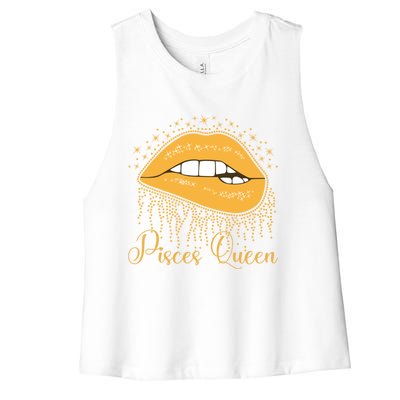 Trendy Lip Biting Pisces Queen Lips Drip Graphic Design Meaningful Gift Women's Racerback Cropped Tank