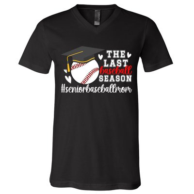The Last Baseball Season Baseball Senior Mom 2025 V-Neck T-Shirt
