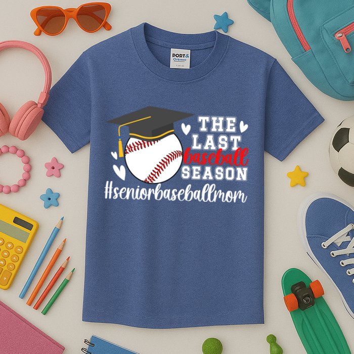 The Last Baseball Season Baseball Senior Mom 2025 Kids T-Shirt
