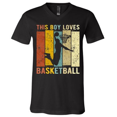 This  Loves Basketball Boys Basketball V-Neck T-Shirt