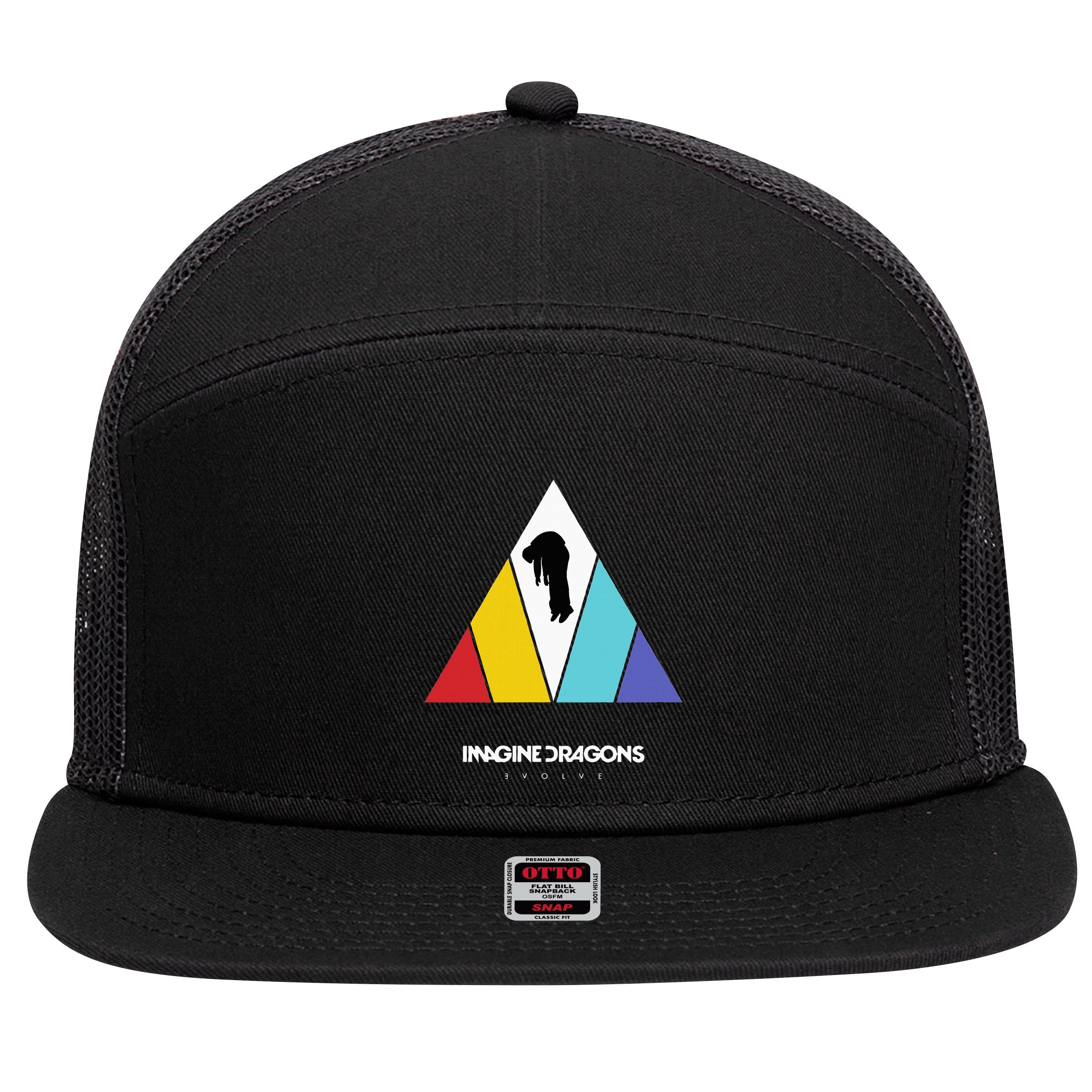 Triangle Logo Black 7 Panel Mesh Trucker Snapback Hat