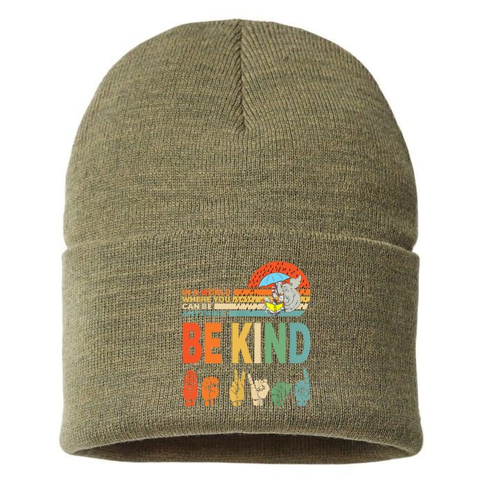 Teacher Life Be Kind For Teacher Cat In Hat Funny Elephant Sustainable Knit Beanie