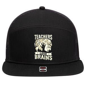 Teachers Love Brains Halloween Costume Boo Trick Teach Funny 7 Panel Mesh Trucker Snapback Hat