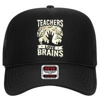 Teachers Love Brains Halloween Costume Boo Trick Teach Funny High Crown Mesh Back Trucker Hat