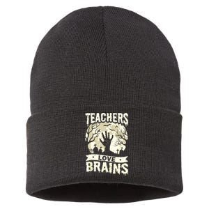 Teachers Love Brains Halloween Costume Boo Trick Teach Funny Sustainable Knit Beanie