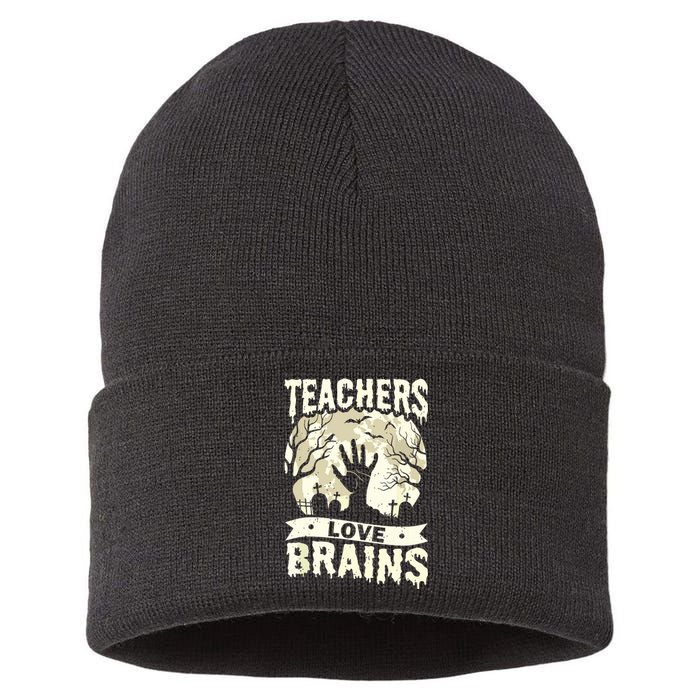 Teachers Love Brains Halloween Costume Boo Trick Teach Funny Sustainable Knit Beanie