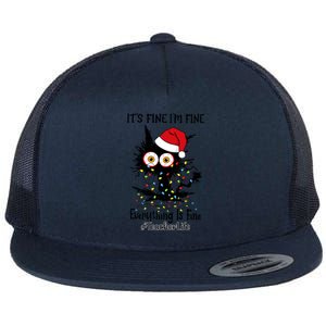 Teacher Life Black Cat Fine I Am Fine Everything Is Fine Funny Gift Flat Bill Trucker Hat