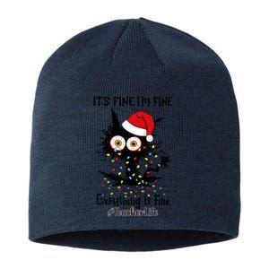 Teacher Life Black Cat Fine I Am Fine Everything Is Fine Funny Gift Sustainable Beanie