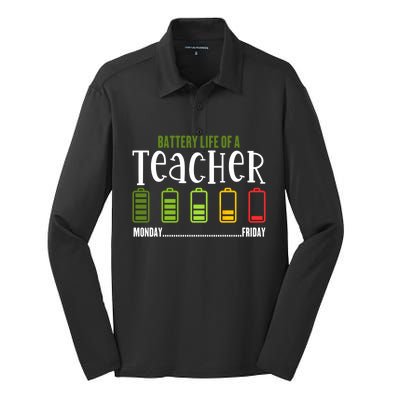 Teacher Low Battery Teacher Battery Life Of A Teacher Gift Silk Touch Performance Long Sleeve Polo